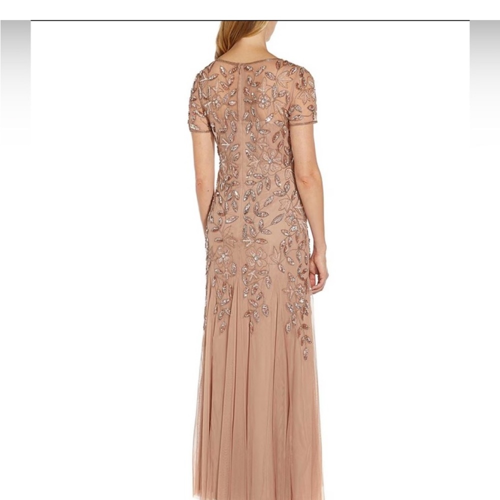 Adrianna Papell Beaded Rose Gold Gown SZ 10 NWT Rose Gold Sequin Tulle Formal - Picture 2 of 10